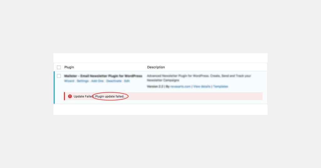 WordPress plugin update failed error